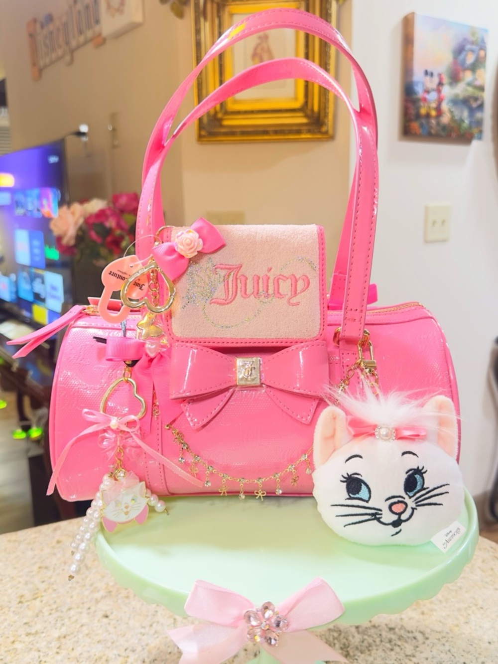 Juicy Couture Pink Barrel Bag & Wallet Set & Disney Marie Bag Charms